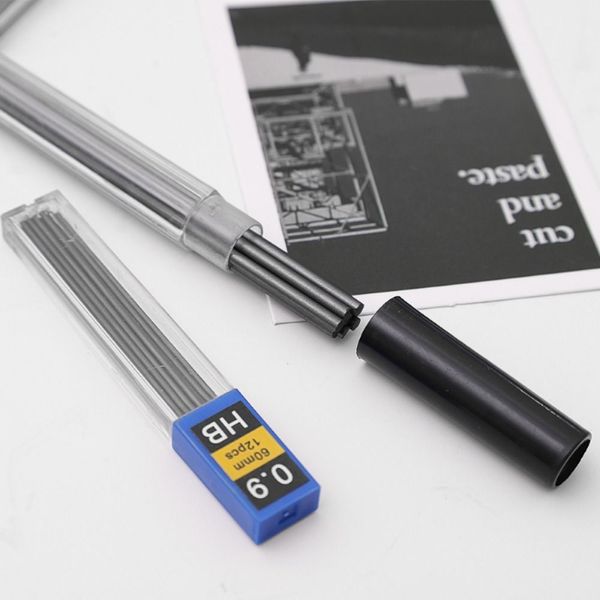 6 Cajas Black Automatic Pencil Regily Erasable 0.3/0.5/0.7/0.9/1.3/2.0 mm Reemplazo de reemplazo de lápiz mecánico Reemplazo de grafito