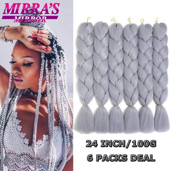 6 faisceaux tresses cheveux 24 pouces synthétiques jumbo tresses afro cheveux pour tresses pure / couleur ombre argent gris faux cheveux 240430