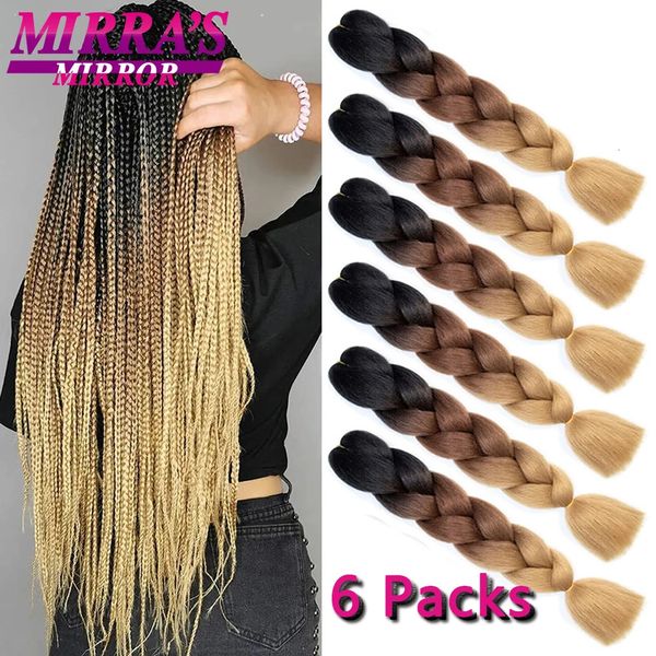 6 BUNDLES Jumbo Trenebramiento Extensiones de cabello de 24 pulgadas Cabello sintético para la caja de bricolaje Crochet Cabello al por mayor 240506