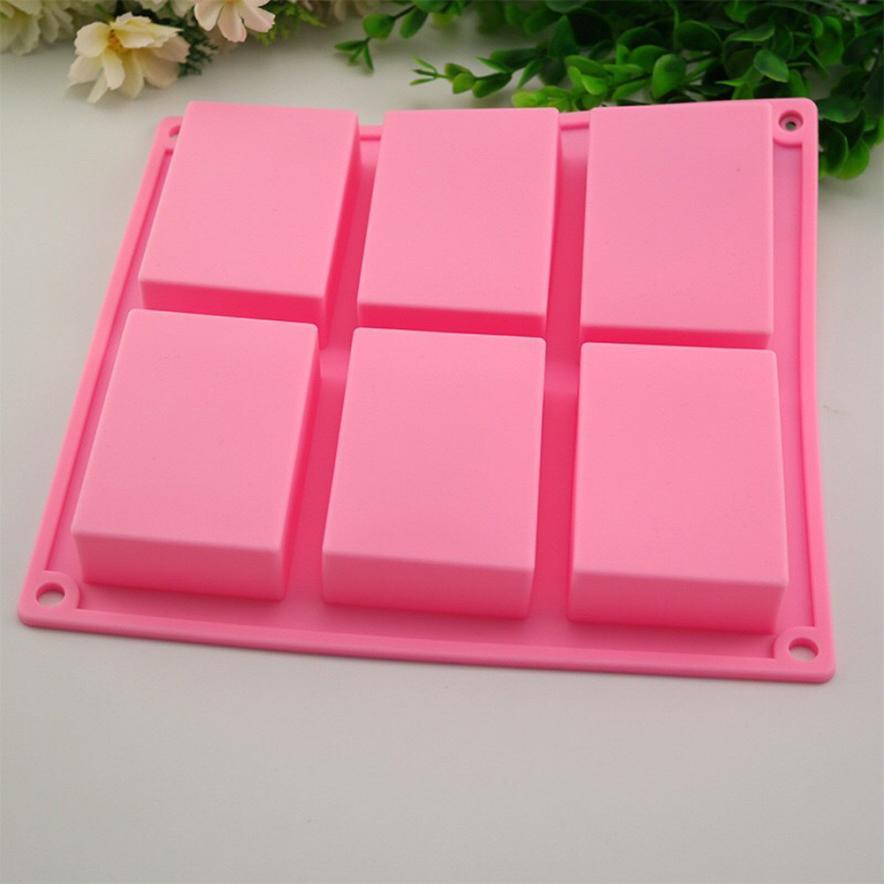 Ciasto Narzędzia 6 Wnęki Handmade Rectangle Square Silikonowe Mydło Mold Czekoladowe Ciasteczka Formy Dekorowanie Formy Kremówki