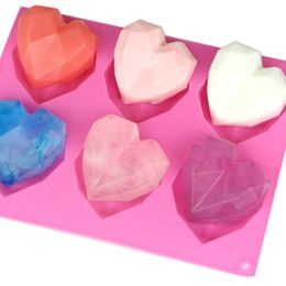 6 cavidades 3D mousse horneado de jabón de jabón para pasteles pastel de diamante silicona amor doratación de moldes corazón