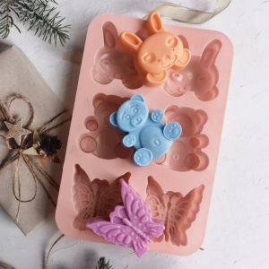 6 cavité Bear Rabbit Silicone Savon Moule Papillon