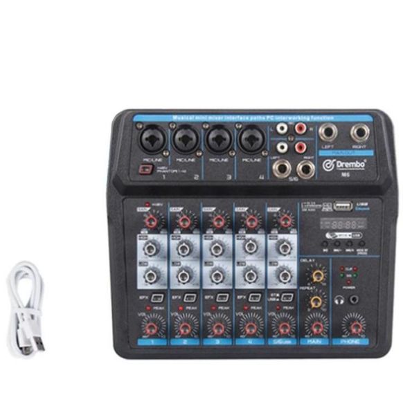 Consola mezcladora Digital portátil de 6 canales con tarjeta de sonido, Bluetooth, USB, alimentación de 48V para grabación de DJ, enchufe europeo 7797156