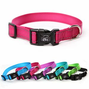 6 Classic Solid Colors Reflecterende Halsbanden Verstelbare Nylon Mode Pet Collar Designer Riem voor kleine grote honden met Quick Release Gesp Rood S B02