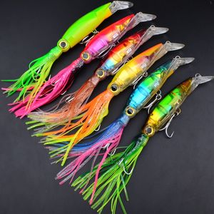 6 Color 14cm 40g Fishing Baits Squid Lure 3D eyes with Beard Fishing lures Hook high quality