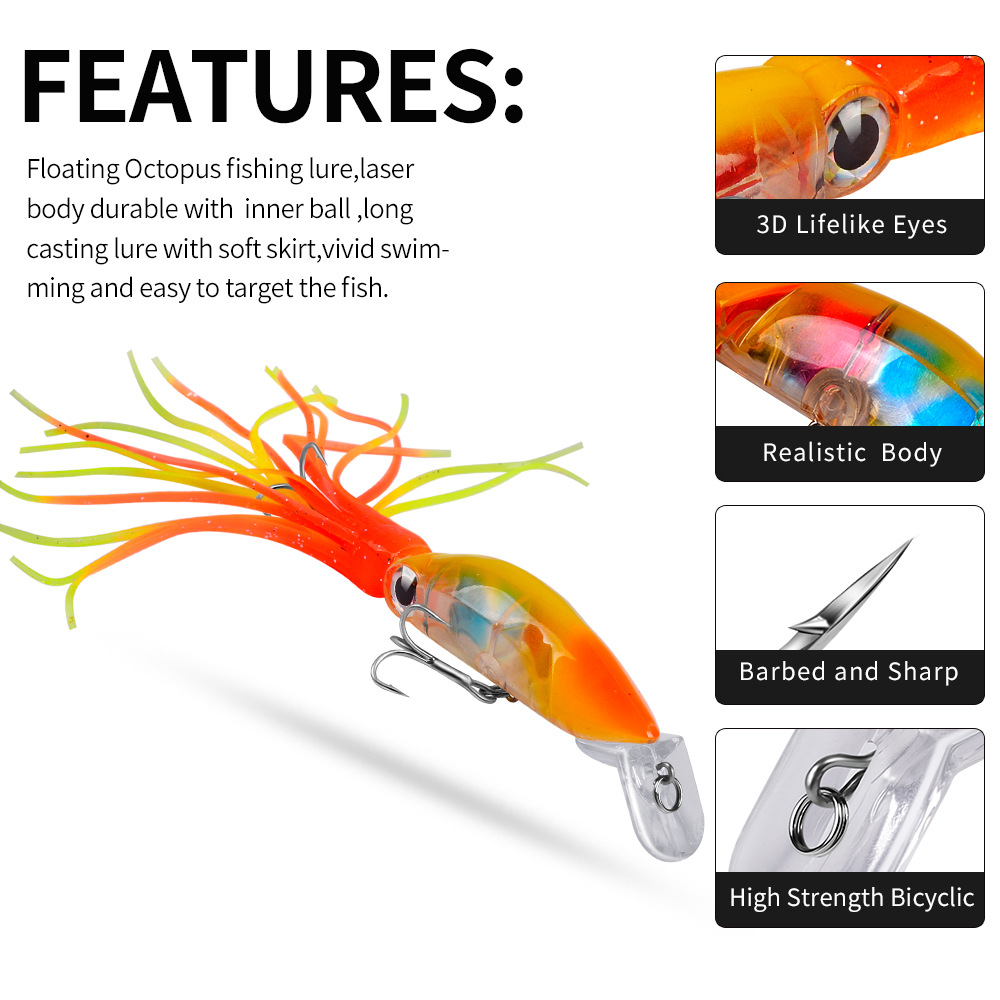6 Color 17.5cm 19g Simulation Squid Fishing Lure Bait Kit 3D Holographic Eyes Saltwater Fishing Lures Stable and Tempting K1646