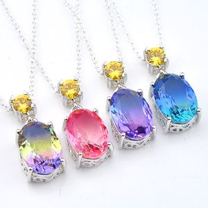 Luckyshiney offre spéciale 10 pièces/lot cadeau de noël ovale bi couleur Tourmaline Citrine pierres précieuses pendentifs en argent pour colliers femmes