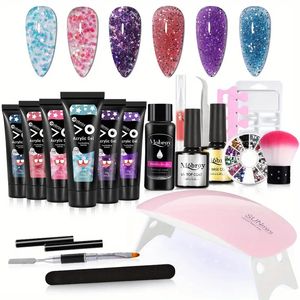 Kit de gel de extensión de uñas acrílicas de 6 colores: ¡cree sus propios diseños de arte de uñas de bricolaje con colores transparentes desnudos!