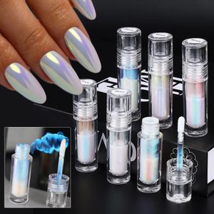 6 couleurs Aurora métallique liquide ongles paillettes ensemble petit tube clair de lune brillant Chrome pigment poudre salon professionnel manucure 240328