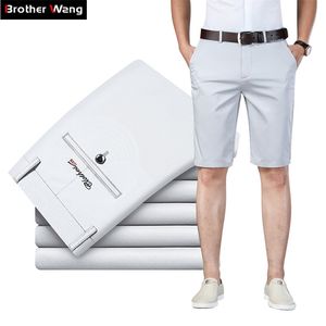 6 kleur casual shorts mannen zomer rechte elastische zakelijke mode dunne korte broek mannelijk merk khaki beige zwarte marine 210716