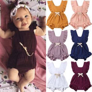 6 kleur schattige baby meisje ruche effen kleur romper jumpsuit outfits zonsuit voor pasgeboren baby kinderen kleding kid kleding
