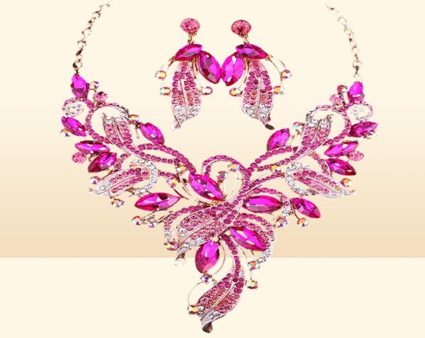 6 couleurs de luxe fleur oeil de cheval cristal collier boucles d'oreilles géométrique alliage or lien chaîne ensemble de bijoux Costume pour les femmes 21032332284859077