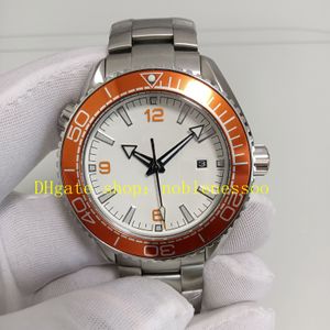 Automatisch herenhorloge met 6 kleuren, heren, 44 mm, oranje keramische rand, witte wijzerplaat, 600 m roestvrijstalen armband, transparante achterkant, Cal. Mechanische horloges met 8900 uurwerk