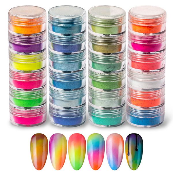 Poudre à paillettes fluorescentes pour ongles, 6 couleurs/ensemble, poudre de perles néon pour décoration Nail Art, poudre à tremper, Design à faire soi-même