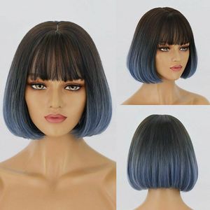 Perruque Bob 6 couleurs mélangées, marron, bleu, ombré, Lolita, Cosplay, fête, cheveux naturels quotidiens pour femmes