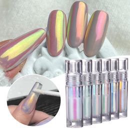 6 couleurs petit tube liquide chromé poudre Aurora pigment de clair de lune blanc avec pinceau brillant salon professionnel paillette de paillettes à ongles 240509