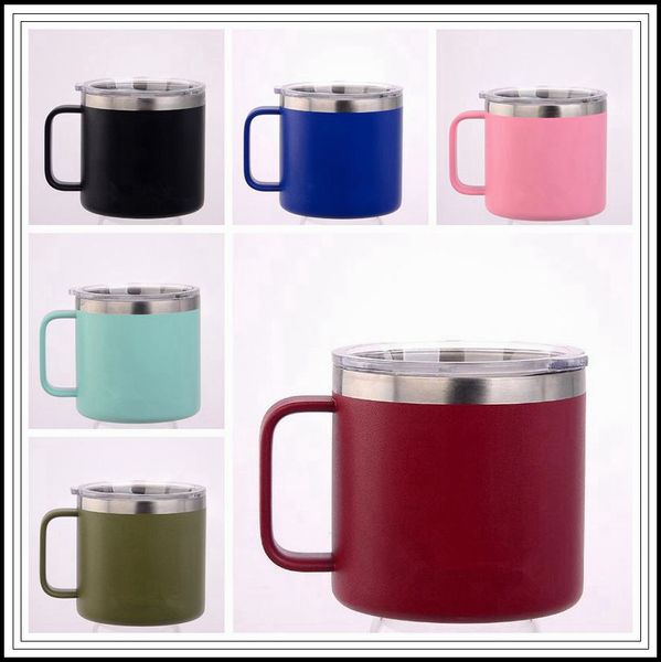 6 colores 14 oz taza de leche para niños taza de acero inoxidable con tapa de doble pared tazas aisladas al vacío Metal copa de vino equipo de hidratación 5 uds