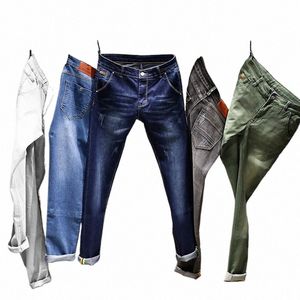 6 Kleuren 2023 Nieuwe Mannen Skinny Witte Jeans Fi Elastische Slanke Broek Jean Mannelijke Merk Broek Zwart Blauw Groen grijs 41W4 #