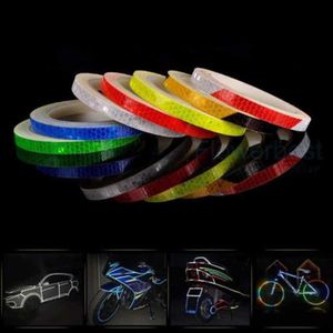 6 couleurs 8 m lumineux avertissement bande roue autocollant réfléchissant jante vélo réflecteur fluorescent pour décalque de voiture