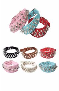 6 kleuren Verstelbare Lederen Klinknagel Spiked Studded Pet Puppy Halsband Bullet ontwerp Nekband kitty drop ship supply G4802389628