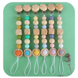 6 kleuren baby fopspeen kettingclips houten siliconen fopspeen ketting anti-drop kettinghouder clips foostelijke houders voor het voeden van benodigdheden M2669