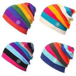 6 kleuren beanie winter hoeden gebreide fietsen hoed warme regenboog kleur motorkap voor mannen vrouwen acryl ski cap