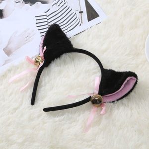 Women's Flannel Cat Ear Headband, Masquerade Cosplay Anime Costume, 56-58cm Plush Bow Tie Bell Headwear