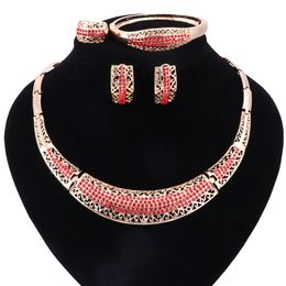 6 kleuren Crystal Dames Vergulde Verzilverd Boho Sieraden Sets met Oorbellen Verklaring Ketting Voor Party Wedding Necklace