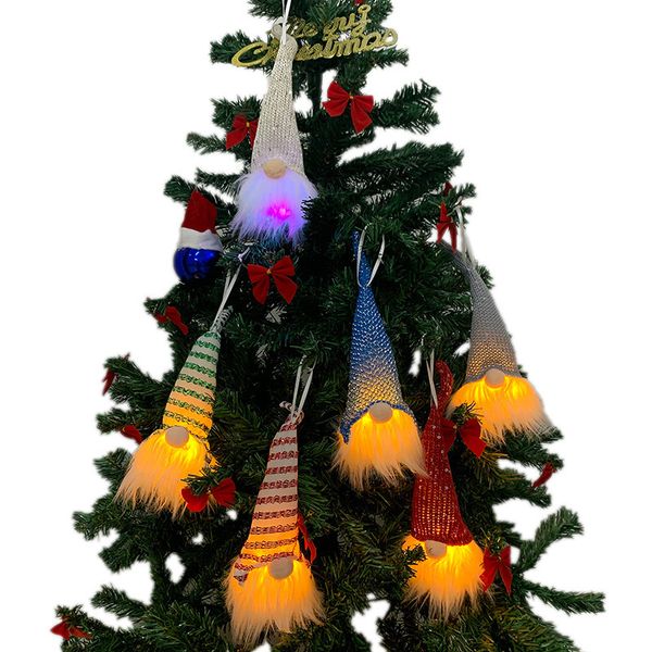 6 colores decoración gnomo con luces muñeca sueca santa gnomes elfas felpa colgando iluminado nórdico figurilla christams árbol adornos al por mayor