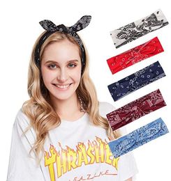6 couleurs élastiques paisley bandana noue bandeaux de lapin Bow Band Band Turban Headraps Hair Band For Women Girls3824472