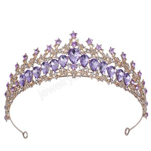 6 kleuren Elegant Purple Crystal Tiara Crown Women Wedding Party Bridal Bridal Bruid Red Blue Rhinestone Crown Hair Accessoires