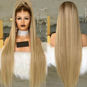 30 inch rechte synthetische pruik linnen ombre kleur simulatie menselijk haar pruiken 11076 # Perruques de Cheveux humains