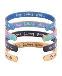 6 couleurs mode personnalisé lettre bracelet flèche en acier inoxydable bracelets inspirants continuer à baiser bracelet manchette en gros6764476