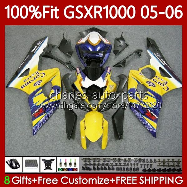 Kit de carrosserie OEM pour SUZUKI GSX-R1000 GSXR 1000 CC K5 05-06 Carrosserie 122No.20 1000CC GSXR-1000 GSXR1000 05 06 GSX R1000 2005 2006 Moule à injection MOTO Carénage jaune stock