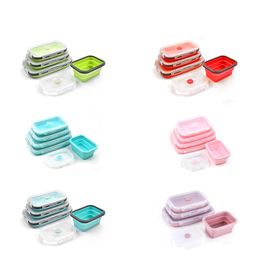 6 couleurs Floding Lunch Boxes Conteneurs de stockage de nourriture en silicone de qualité alimentaire Étudiant Portable Bento BoxZZ