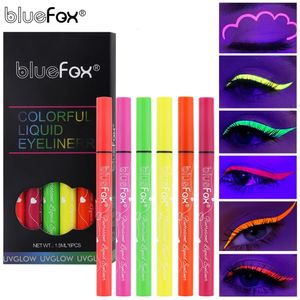 6 kleuren Fluorescerende UV Glow Lichtgevende vloeibare eyeliner Langdurige Halloween-make-up 240220