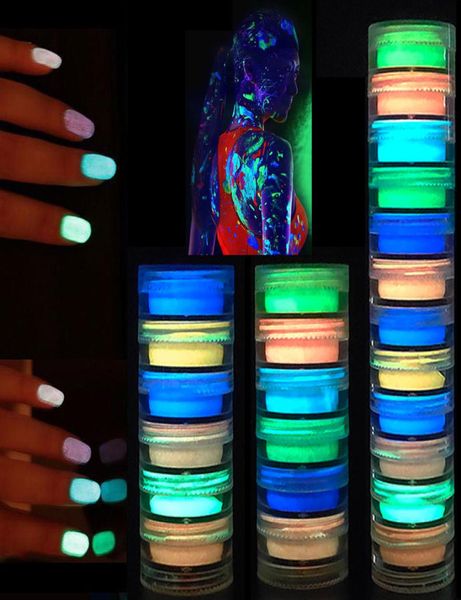 6 colores que brillan en la oscuridad escultura en polvo de uñas cristal acrílico neón fluorescente inmersión polvo luminoso 6pcsset1877933