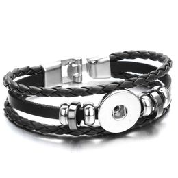 6 kleuren hete verkoop snap lederen armband retro handgemaakte gevlochten lederen drukknop armband armbanden fit 18mm sieraden