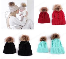 6 colores INS Madre y yo Bebé Niños Niños Niñas Gorros Adultos Invierno Crochet Pom Poms Sombreros Niños Gorros recién nacidos durante 03 años5483781