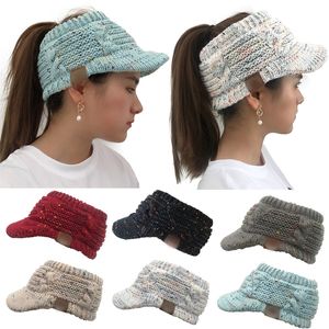 Chapeau tricoté 6 couleurs avec bord vide, langue de canard tricotée, queue de cheval, visière pour femmes