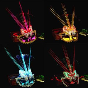 6 kleuren LED Halloween Party Maskers Flash Glowing Feather Mask Mardi Gras Masquerade Cosplay Venetiaanse Maskers Halloween Kostuums Gift