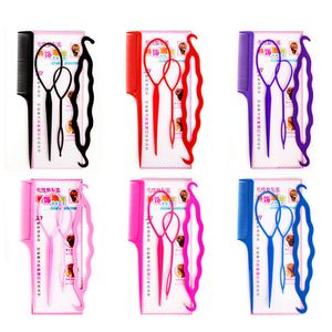 6 couleurs Magic Hair Braid Ponytail Creator Double crochets Boucle en plastique Outils de coiffure Pince à queue de cheval Pince à cheveux torsadée avec peignes 4 pièces / ensemble