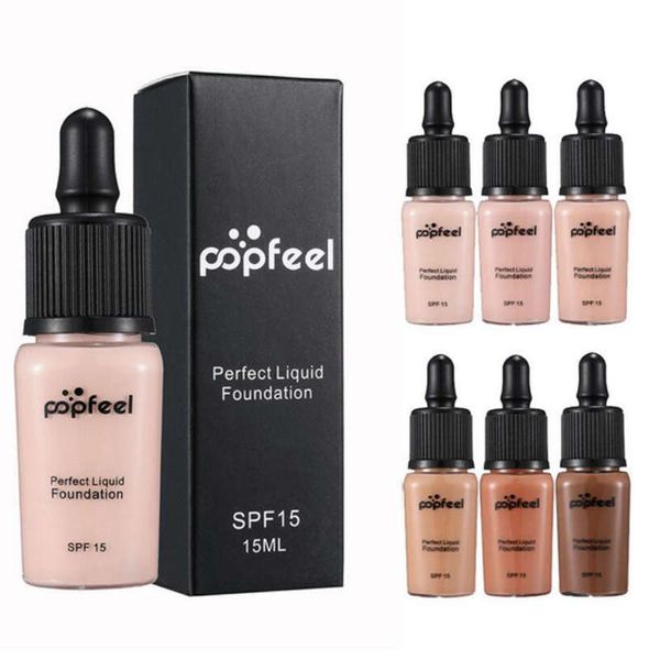 6 colores Base de maquillaje Marcas Poro Acné Mancha Cubierta completa Base facial Blanqueamiento Base de larga duración Popfeel Maquillaje líquido