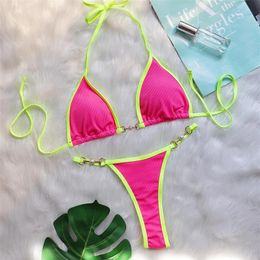 6 colores malla rojo sexy accesorios de metal perla bikini dividido dos piezas traje de baño sexy bikini dama verano playa traje de baño 240105