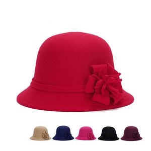 6 kleuren nieuwe herfst winter bloem vrouwen top hoed dame imitatie wol emmer petten retro prinses hoed vrouwelijke dome cap GH-31