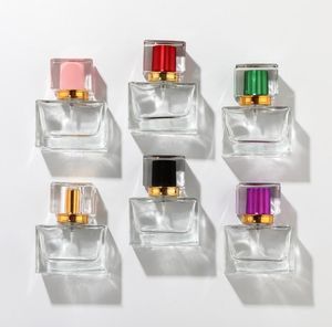 6 colores Botellas de spray de perfume de vidrio portátiles 30 ml Envases cosméticos vacíos con atomizador para botella de perfumes recargable de viajero SN5319