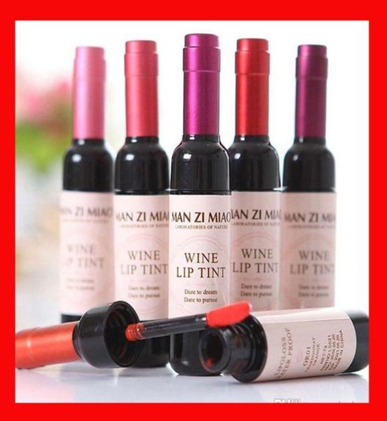 6 colores Botella de vino tinto Lipstick Tattoo Matte Lipstick Matte Lip Gloss Fácil de usar Tinte antiadherente impermeable Liquid5695139