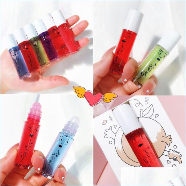 6 colores Roll-On Aceite de fruta Brillo de labios Espejo hidratante Transparente Hidratante de larga duración Ciruela Brillo de labios 10 piezas Entrega de gota Dhqyh