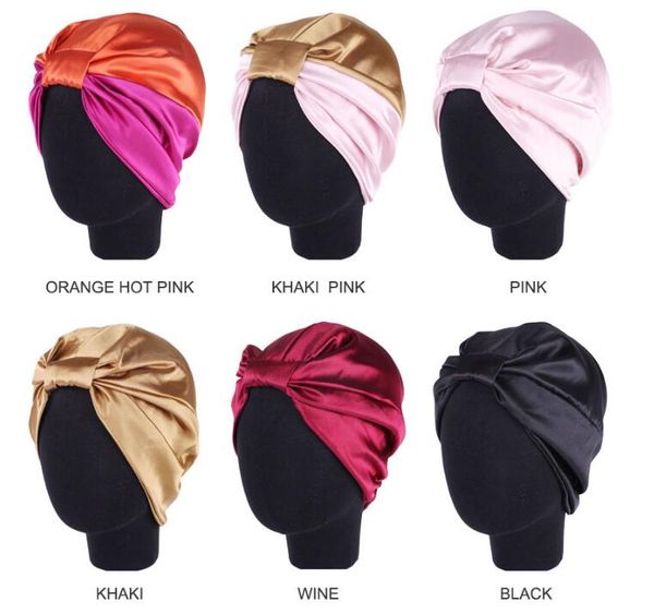 6 couleurs Satin Bonnet Salon Bonnet nuit cheveux chapeau pour cheveux bouclés naturels Double élastique bain sommeil femmes tête couverture Wrap chapeau GD446