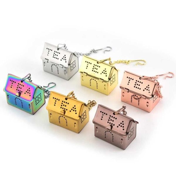 Infuseur à thé en acier inoxydable, 6 couleurs, Mini sac passoire en forme de maison, support d'assaisonnement de cuisine